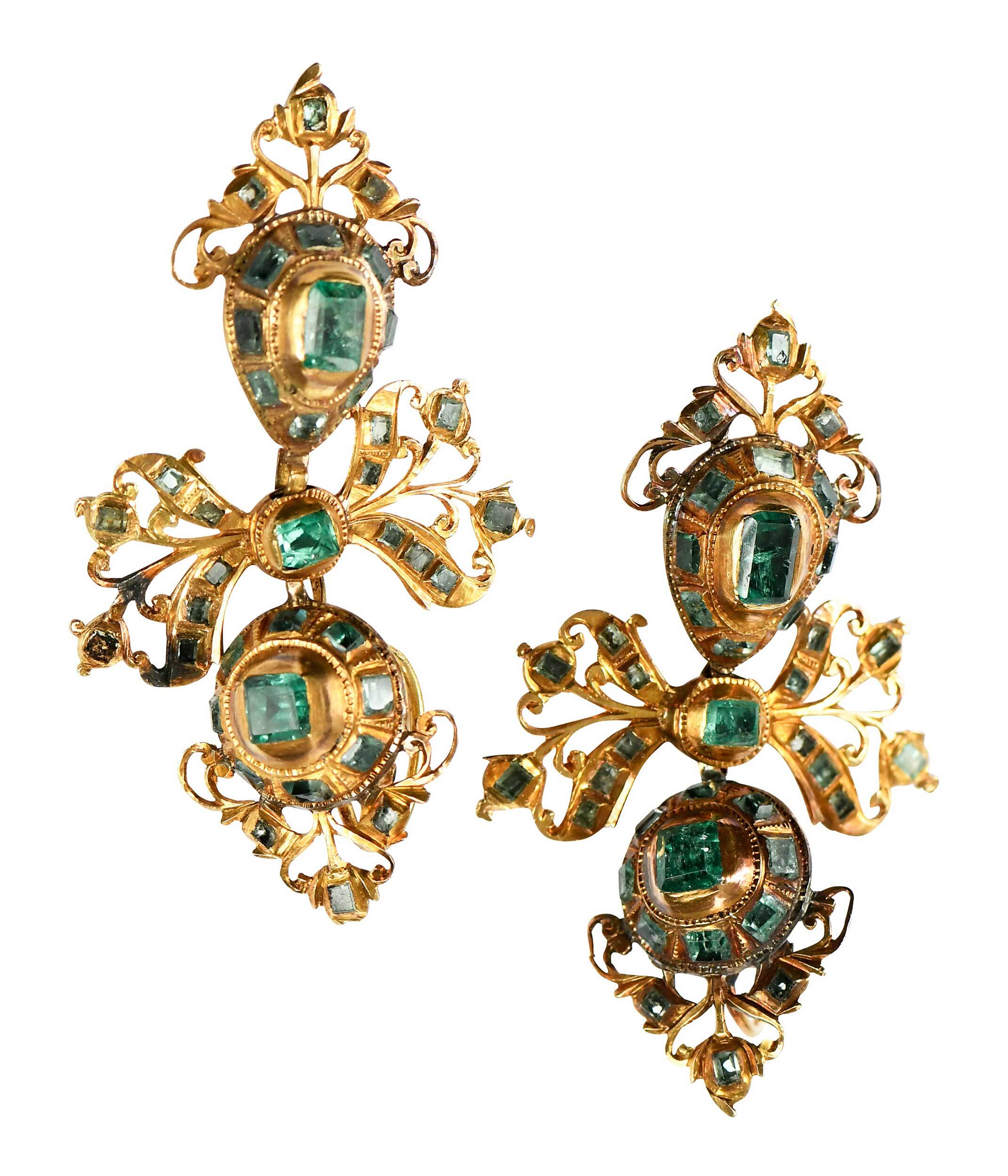 Georgian Gold and Emerald Earrings, Lot 571, Estimate: $1,200-$1,800