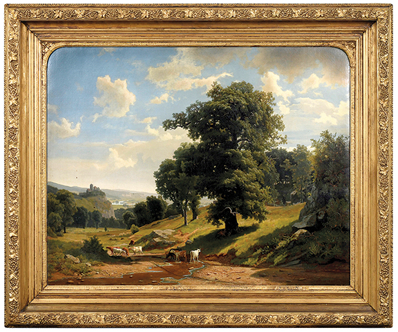 A Quiet Valley by Albert Bierstadt (1830-1902) was one of only three lots to bring over $100,000. The 34" x 43" (sight size) oil on canvas from 1855 sold to the phones for $159,900 (est. $70,000/90,000).
