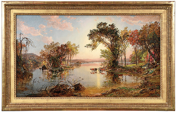 Honors for the sale’s top lot went to Autumn Landscape with Cattle, an 1879 oil on canvas by Jasper Francis Cropsey (1823-1900). The 22½" x 39" (sight size) painting sold to a bidder on the phone for $196,800 (est. $80,000/120,000).