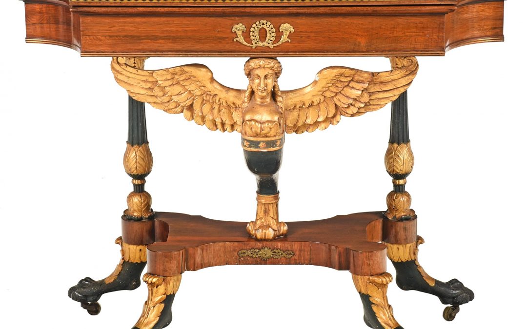 Fine Classical Gilt, Vert, Antique, and Rosewood Caryatid Table