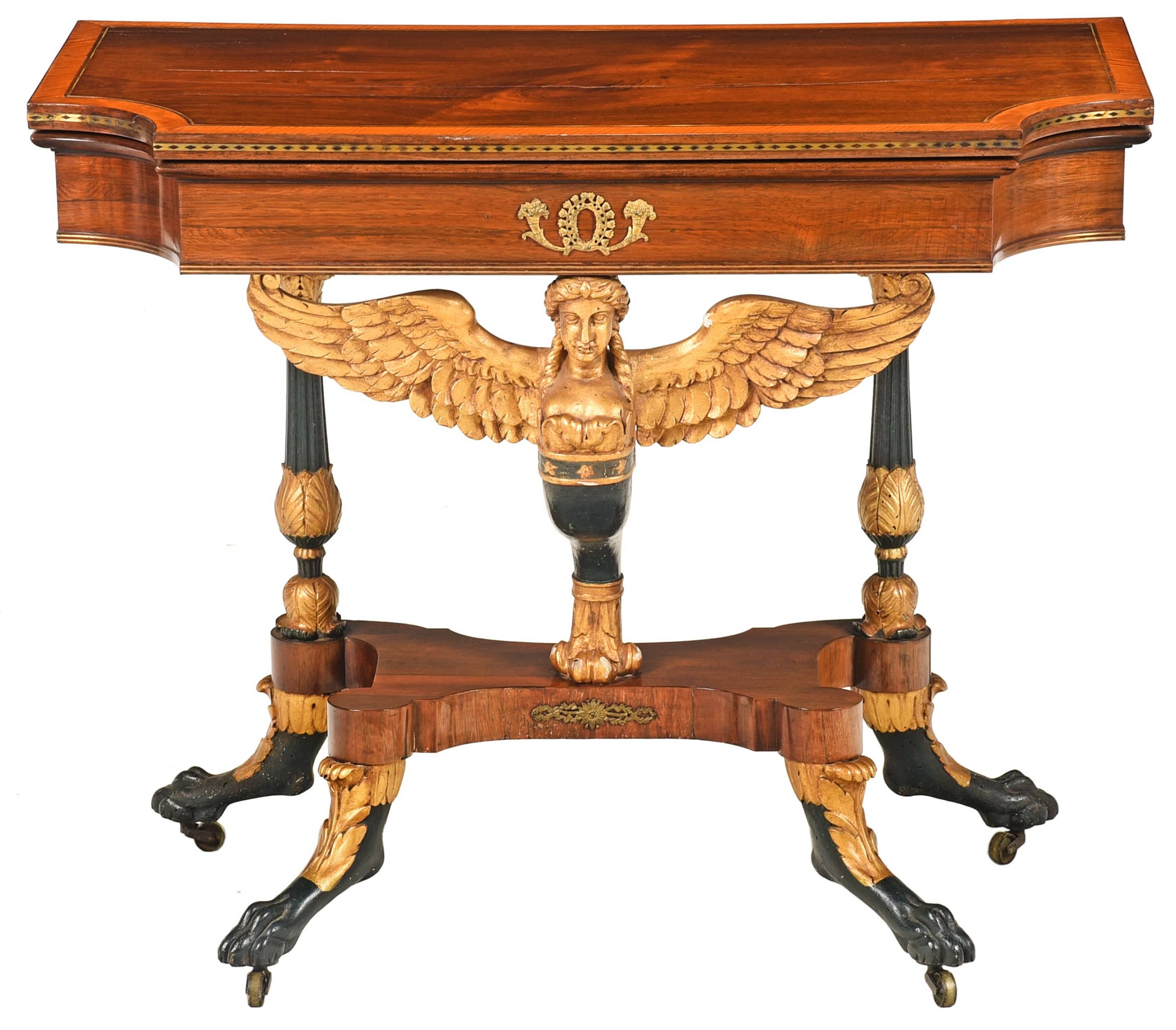 Fine Classical Gilt, Vert, Antique, and Rosewood Caryatid Table