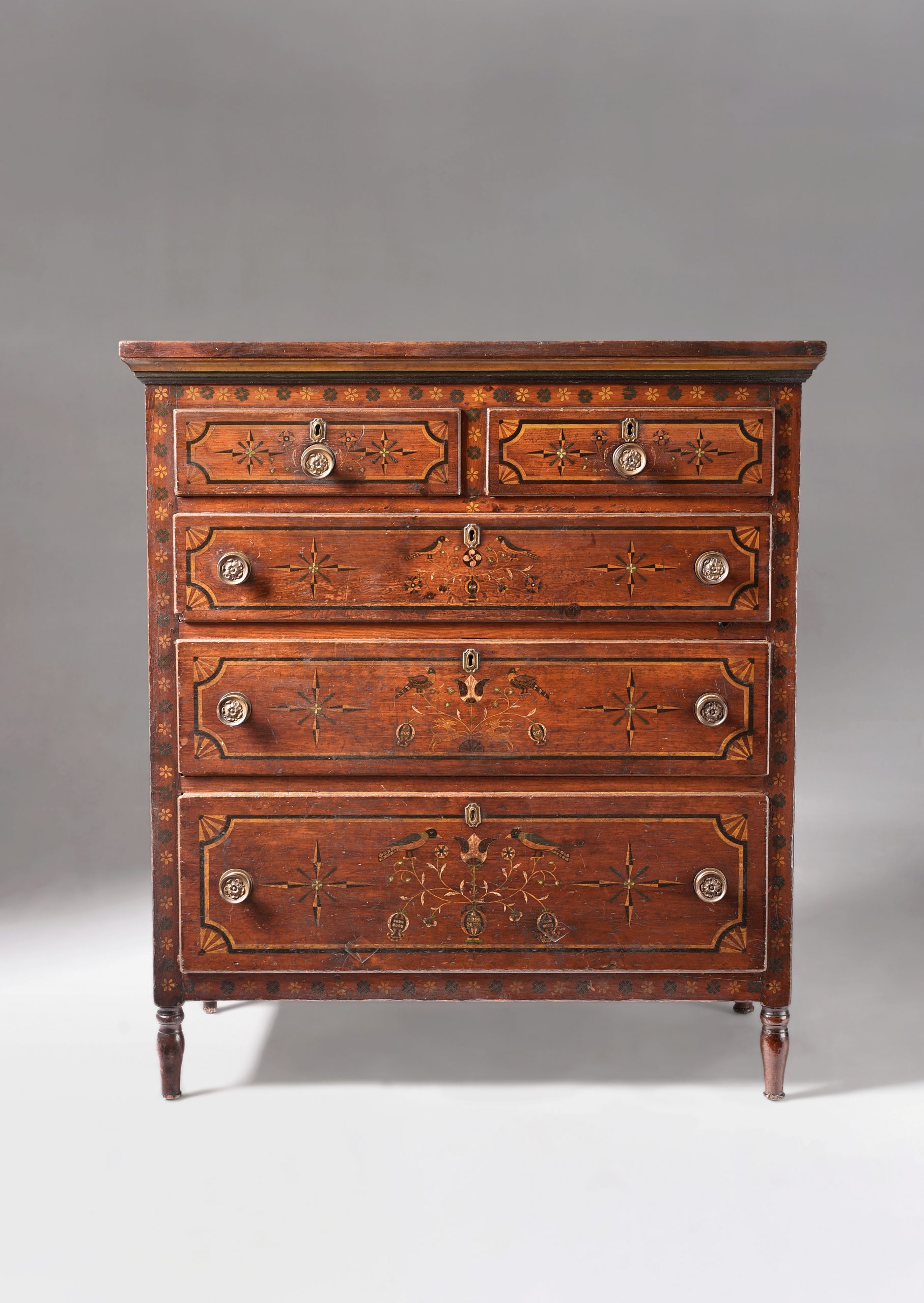 Very Rare and Important Pennsylvania Federal Polychromed Chest of Drawers