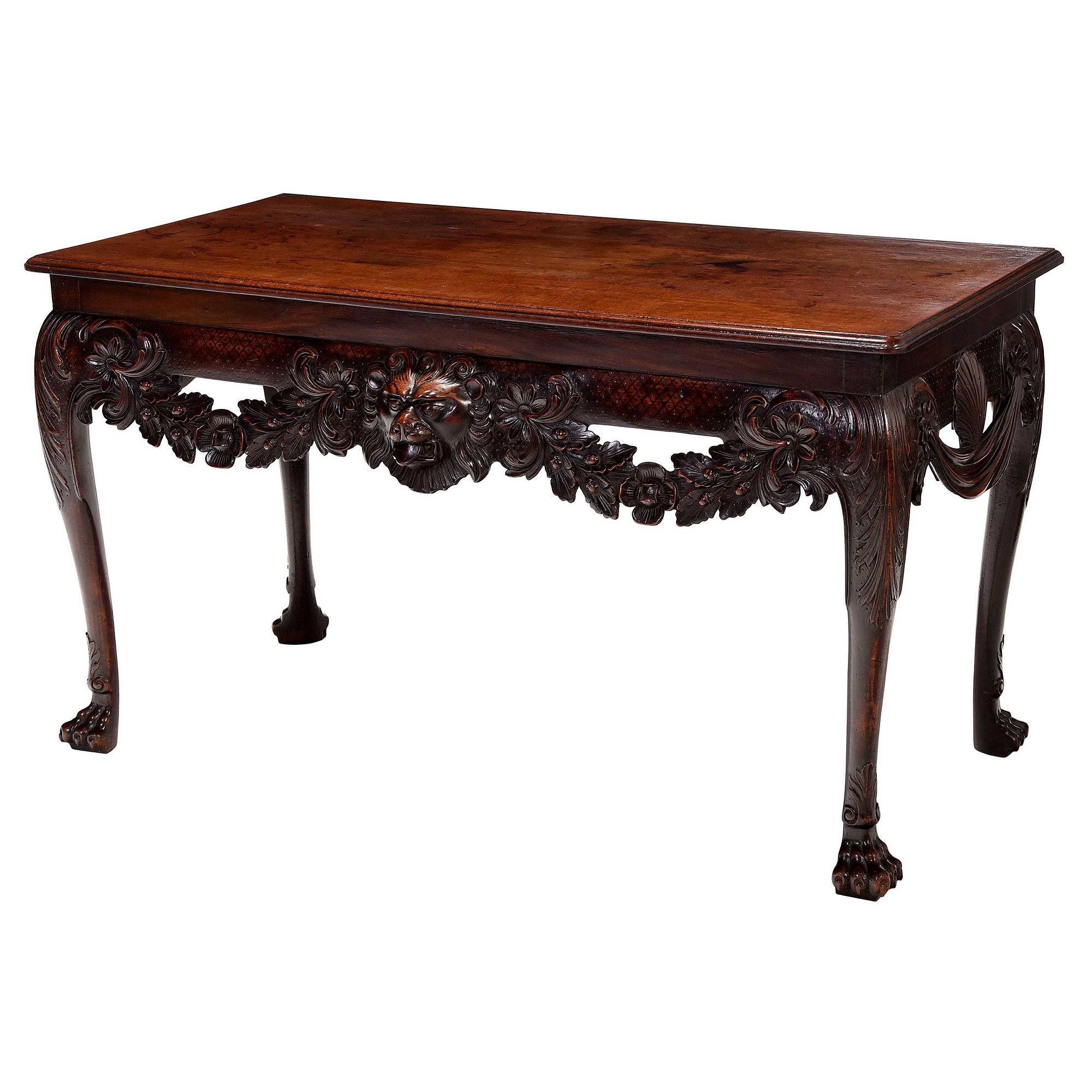 Highly Important Irish George II Carved Mahogany Side Table: The Devenish Table