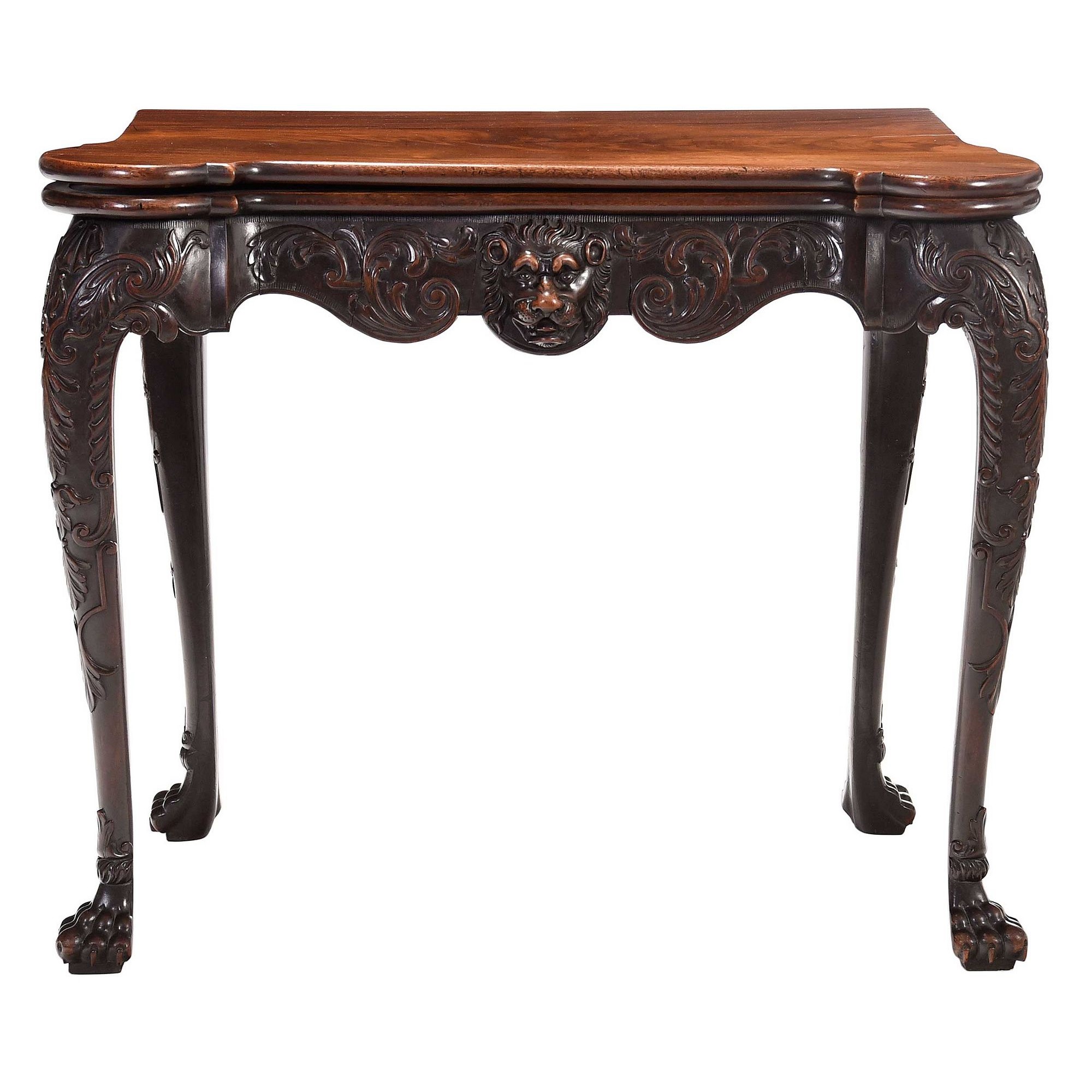 Exceptional Irish George II Carved Mahogany Games Table