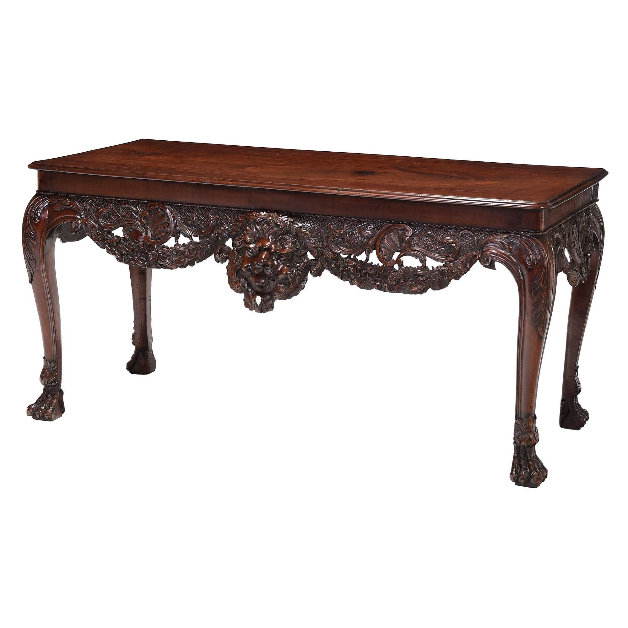 Exceptional Irish George II Satyr Mask Carved Mahogany Side Table