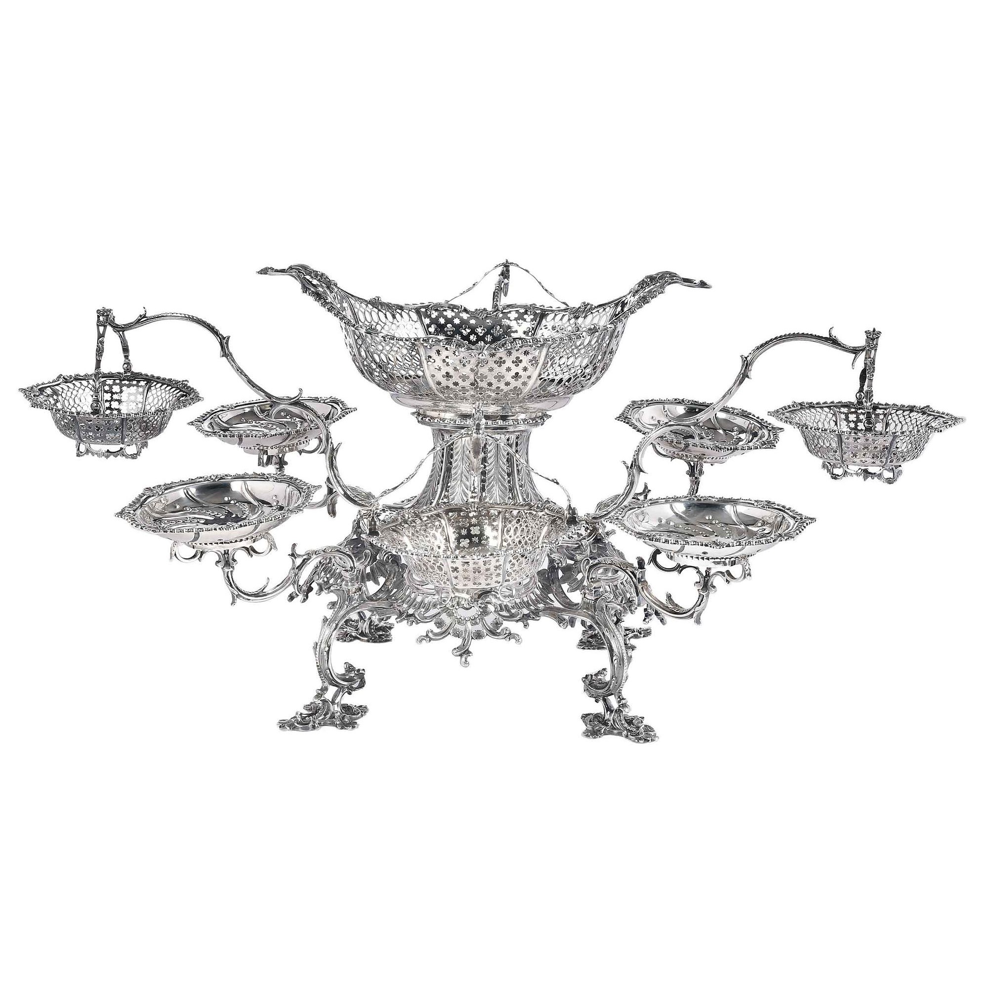 George III English Silver Nine Basket Epergne, Thomas Pitts