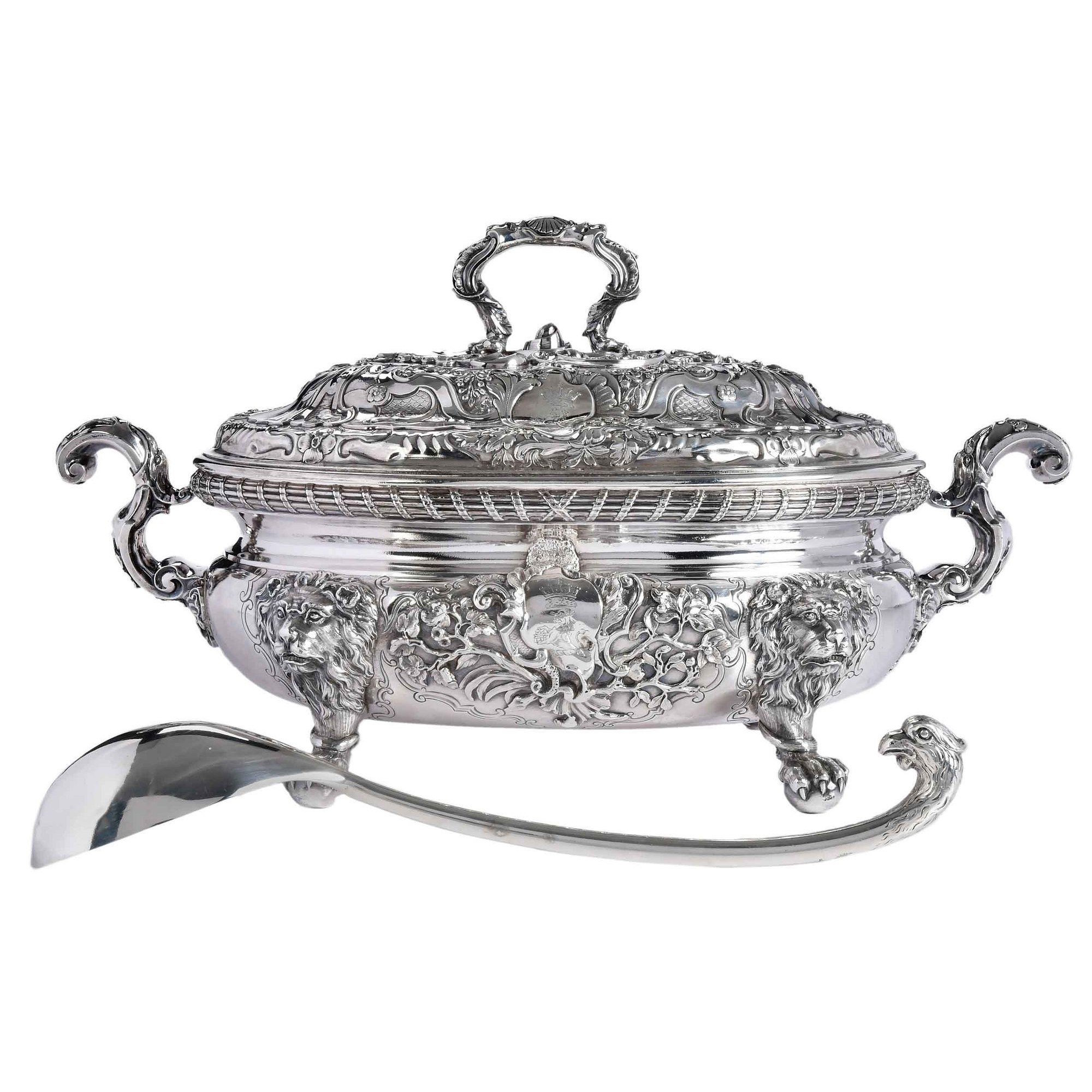 George II English Silver Soup Tureen and Ladle, George Wickes