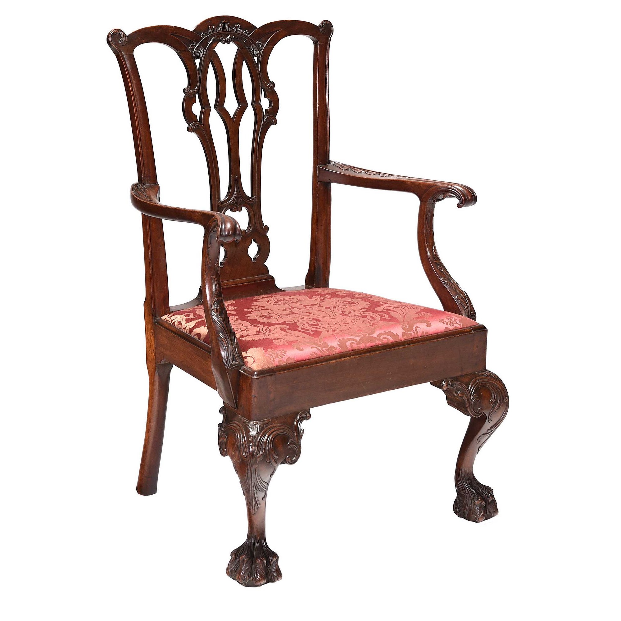 Extremely Rare Philadelphia Chippendale Carved Mahogany Hairy Paw Foot Armchair