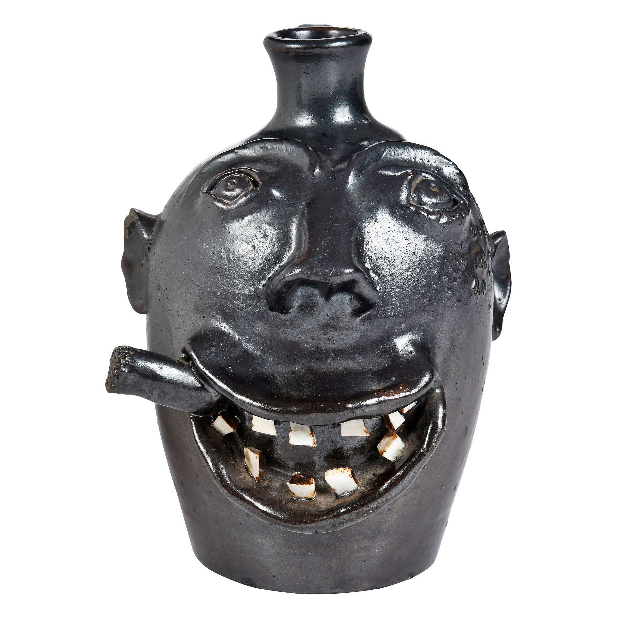  Unusual Early Browns Pottery North Carolina Face Jug with Cigar