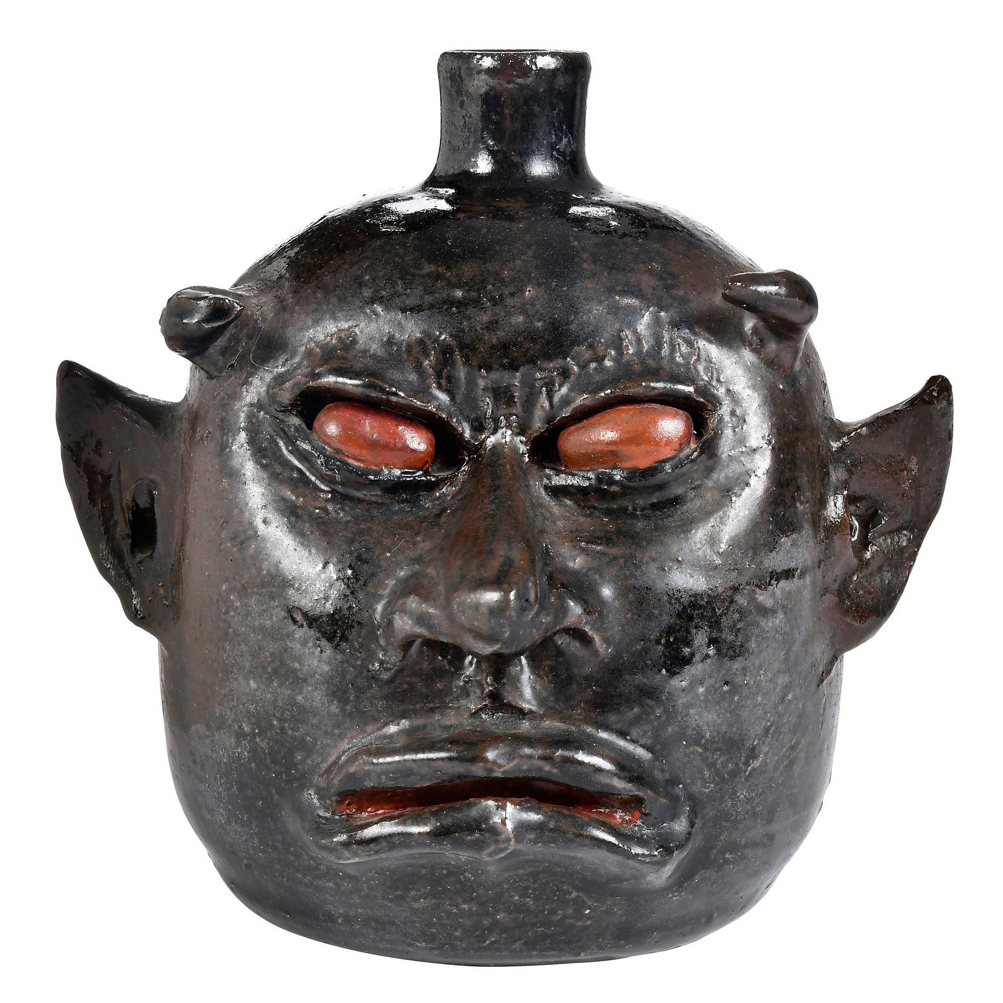 Very Unusual Lanier Meaders Red Eye Devil Face Jug