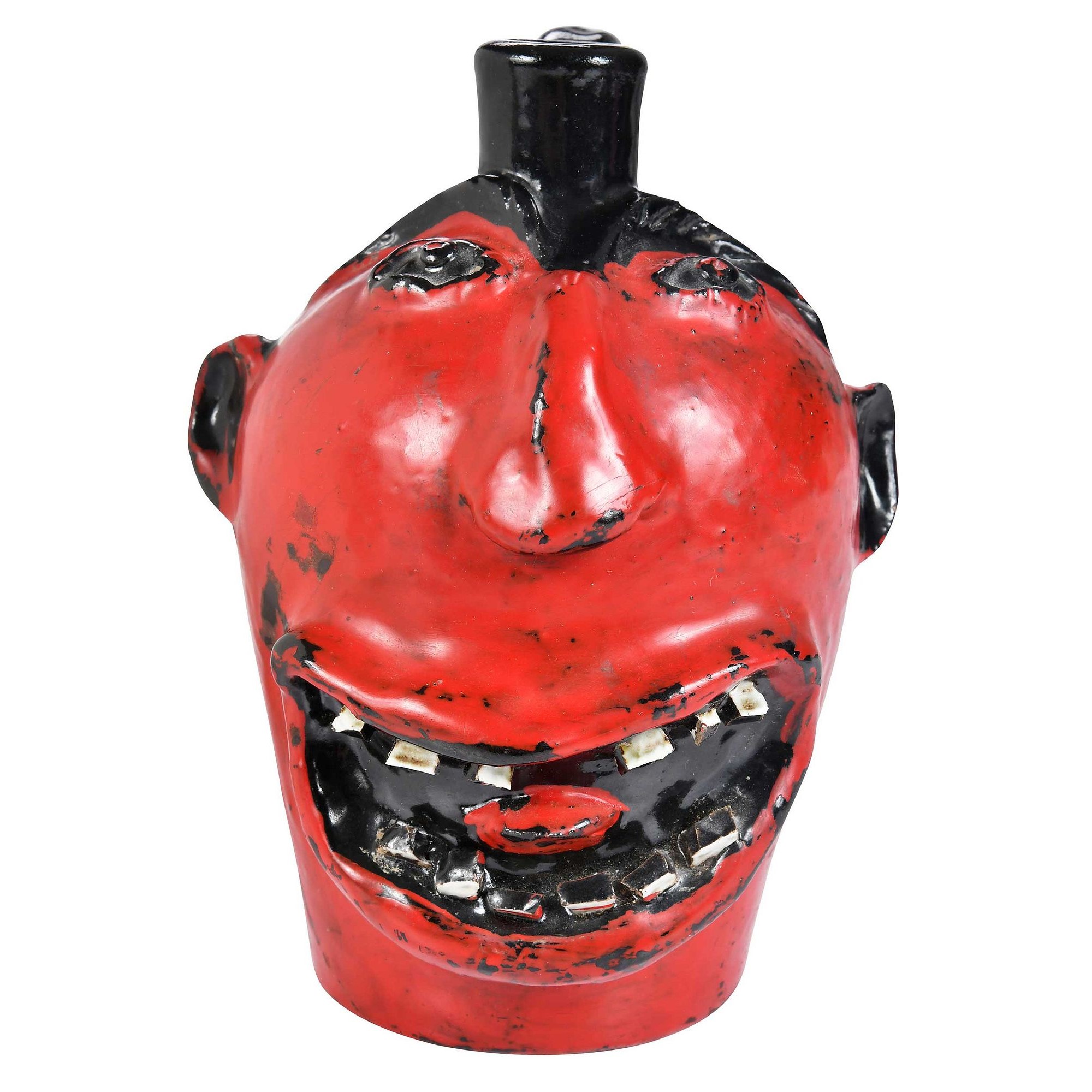 Rare Early Brown's Pottery Painted Red and Black Face Jug