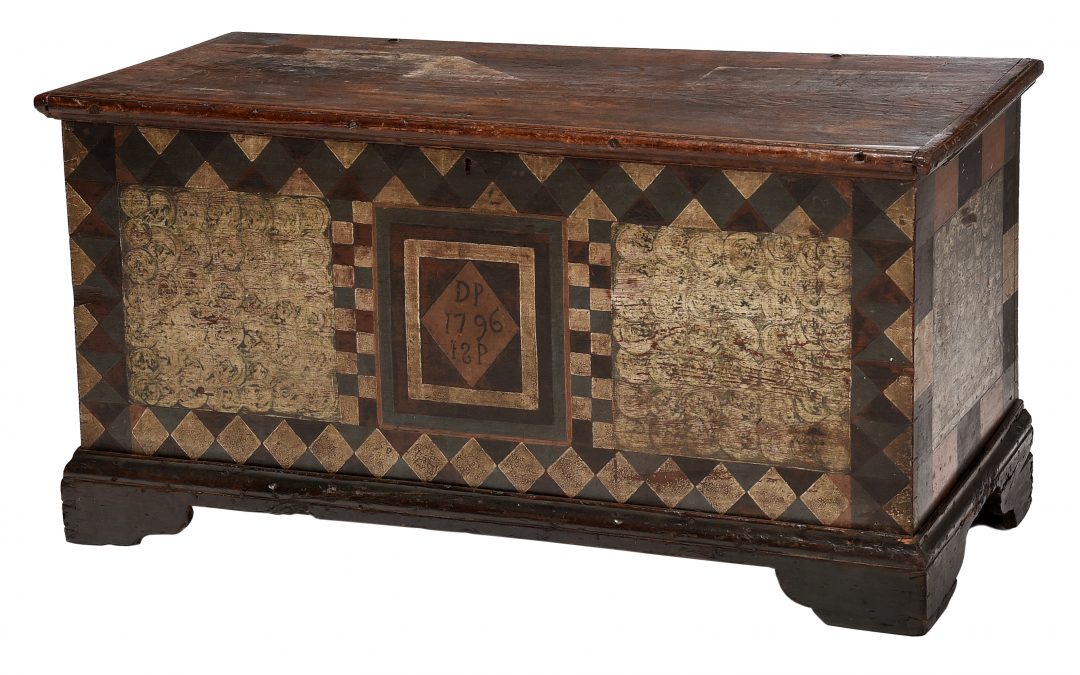 Very Rare Virginia Paint Decorated Lift Top Chest by Johannes Spitler